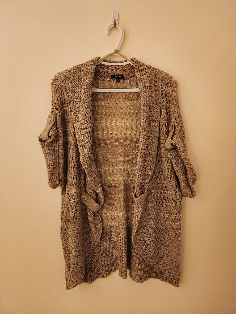 APT. 9 Women’s Large Tan Open Knit Crochet Cardigan Boho Lightweight